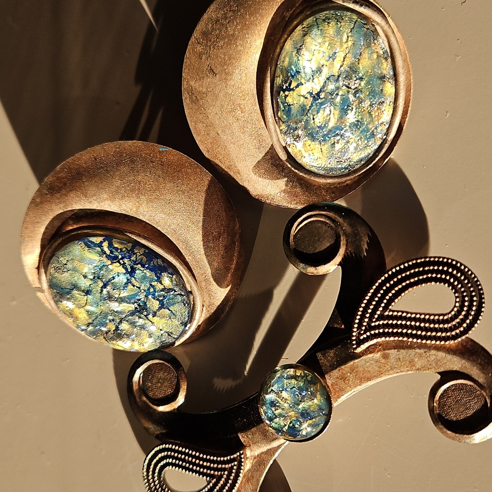 Vintage Kate Hines earrings, and a brooch